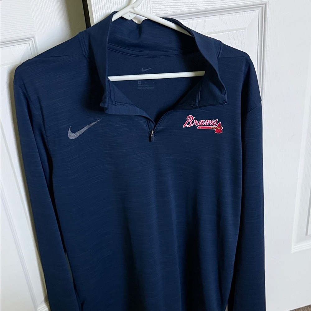 Nike Navy Atlanta Braves 1/4 Zip Pullover - Navy with Red Logo
